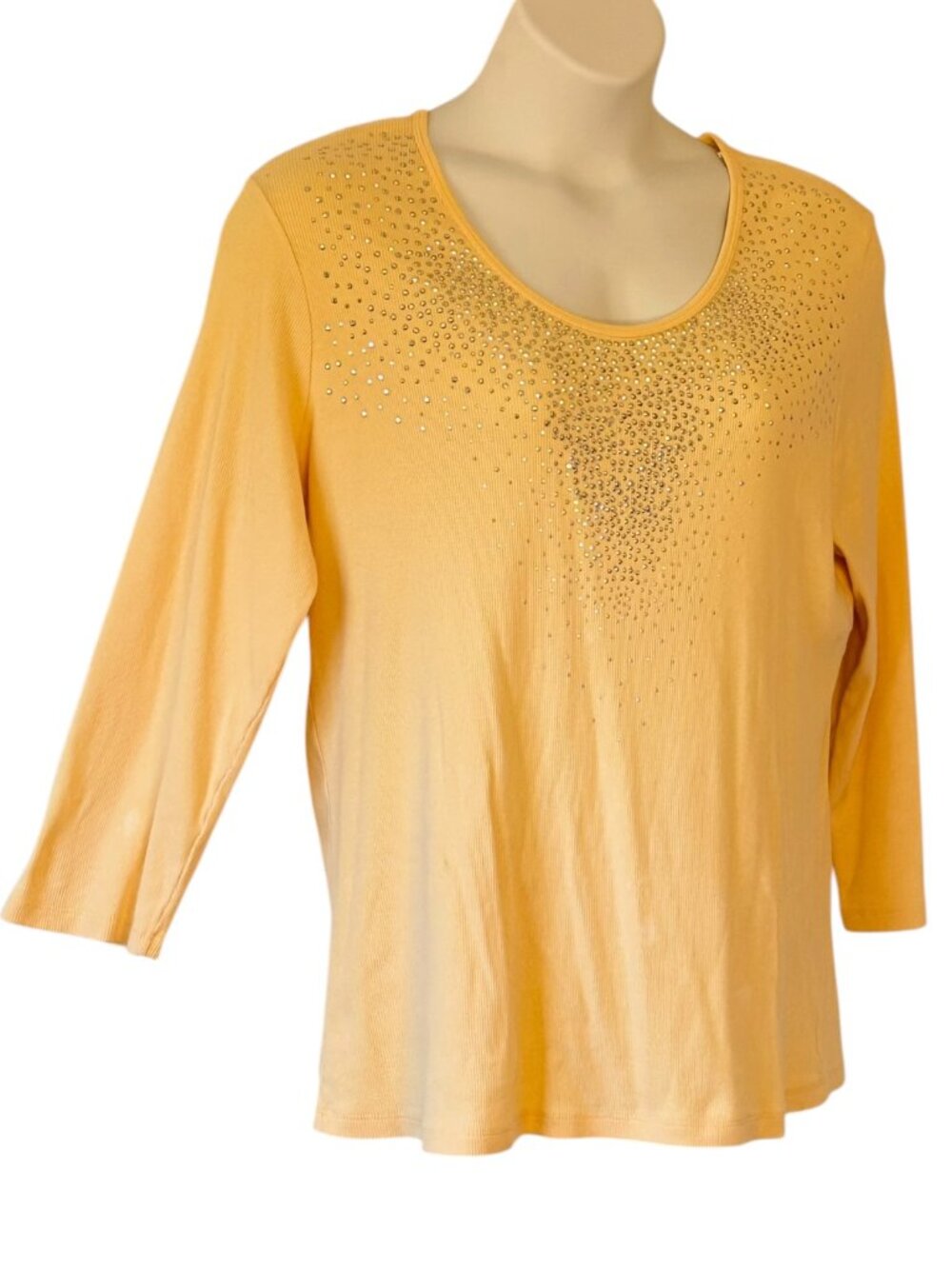 Reba Yellow Ribbed Scoop Neck with Silver Tone Stud Embellishment Plus Size 3X